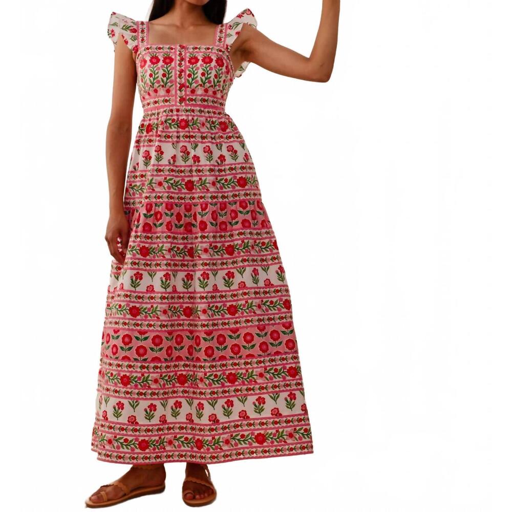 NEW PINK CITY PRINTS lucia maxi dress in rose folk